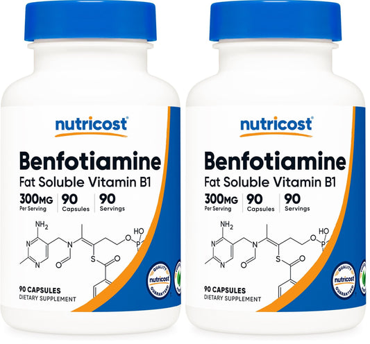 Nutricost Benfotiamine 300mg bottle – pack of 2, 90 capsules per bottle