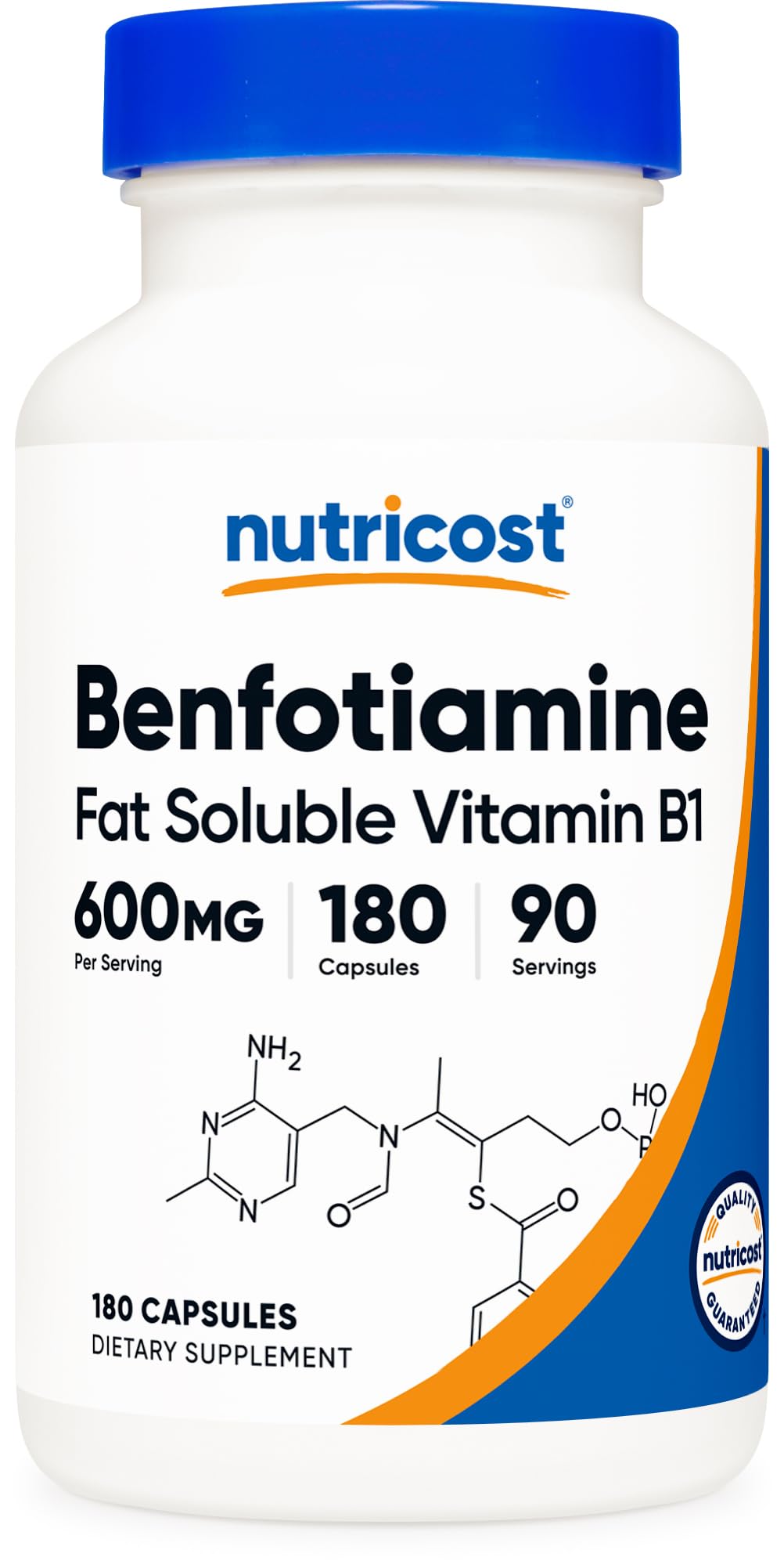 Nutricost Benfotiamine 600 mg bottle with 180 vegan capsules