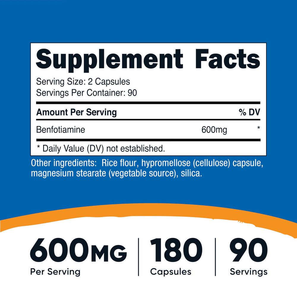 Close-up of Nutricost Benfotiamine bottle label