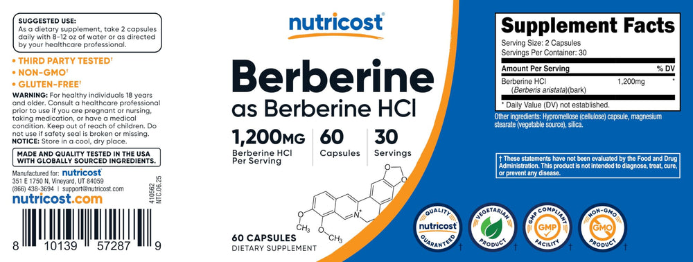 Lifestyle shot of Nutricost Berberine bottle on countertop