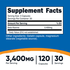 Nutricost Beta-Alanine bottle - back label with information