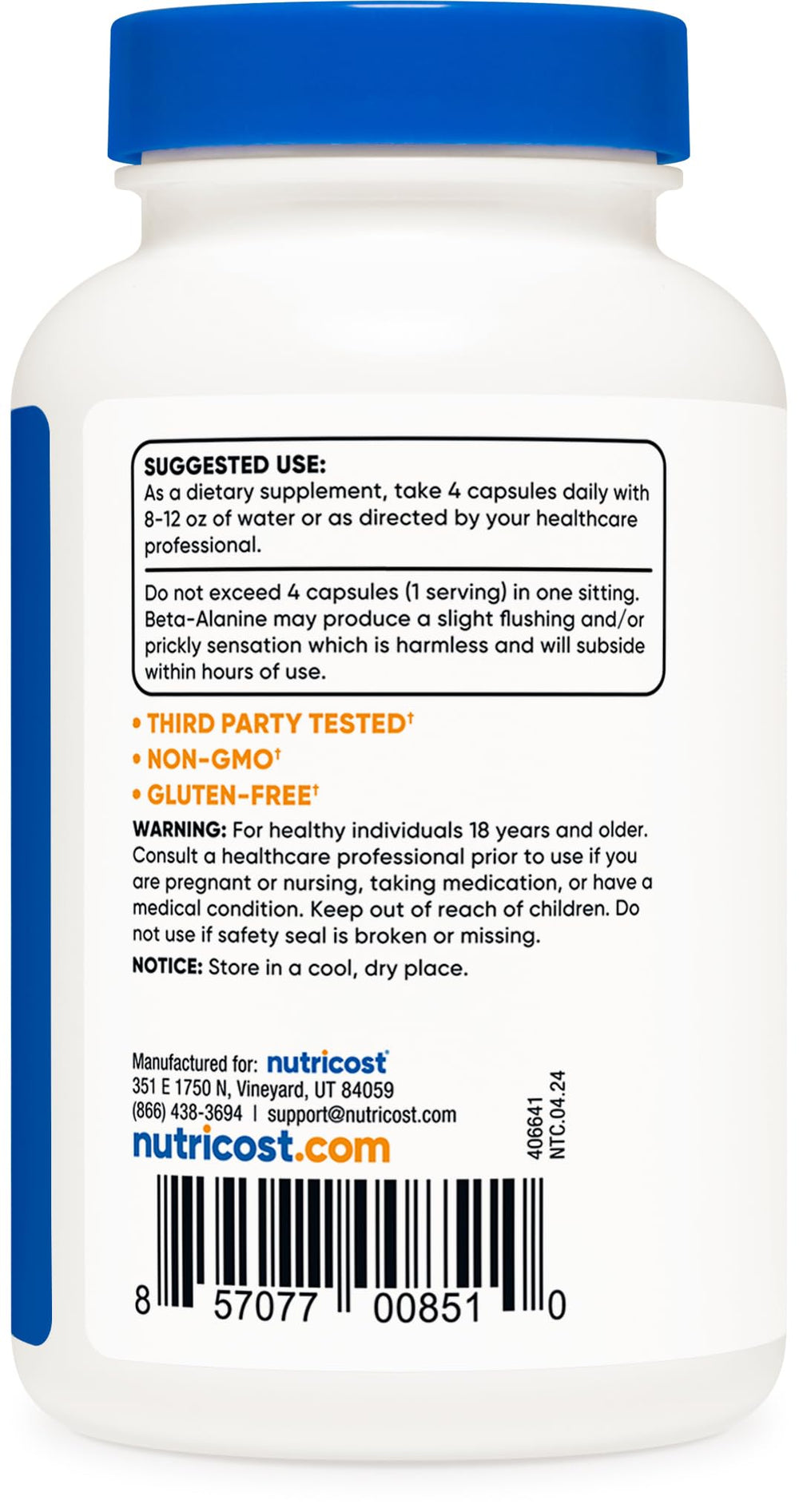 3rd party testing, Non-GMO and Gluten Free badge