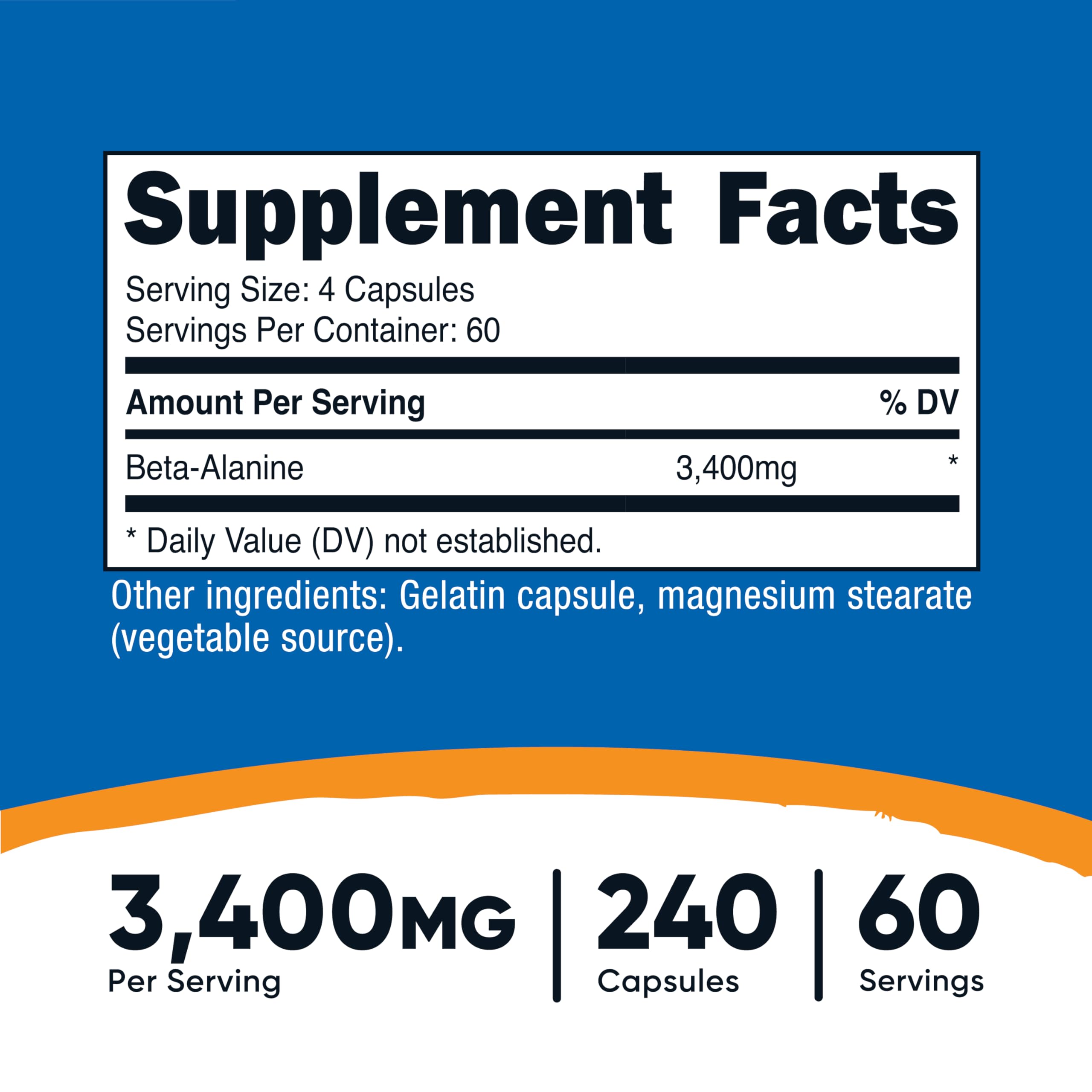 Close-up of Nutricost Beta-Alanine capsules (850 mg per capsule)