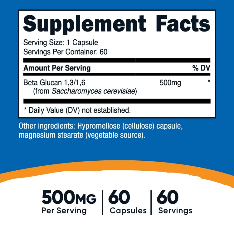 Close-up of Beta Glucan capsules showing 500mg potency