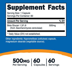 Close-up of Beta Glucan capsules showing 500mg potency