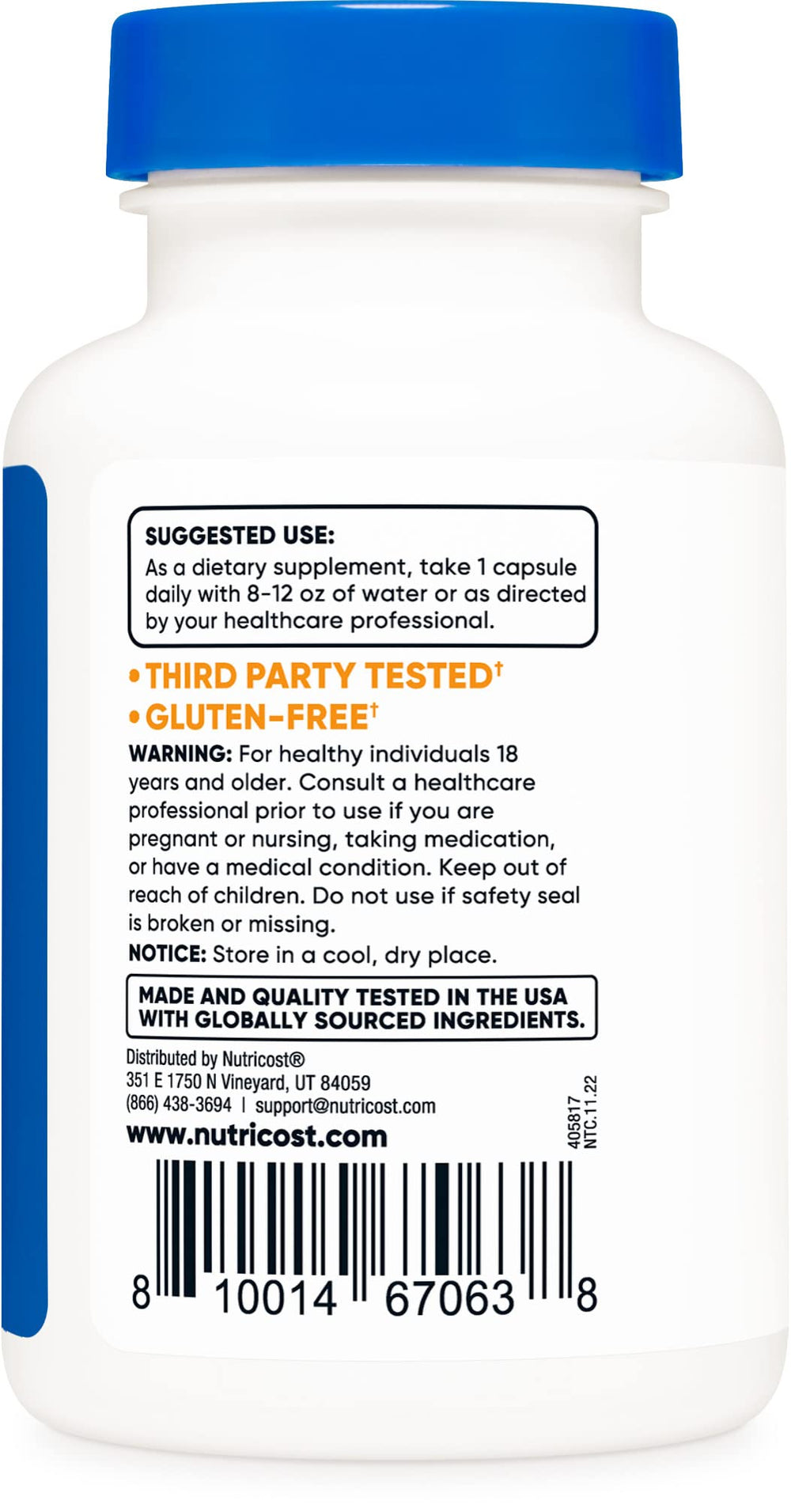 Gluten Free and Non-GMO label on Nutricost Beta Glucan