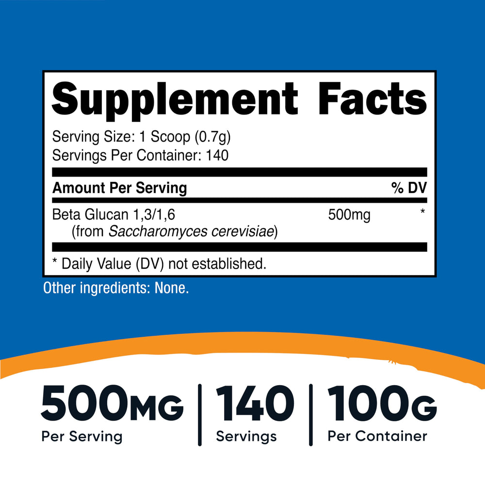 Nutricost Beta Glucan Powder 100g label