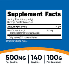 Nutricost Beta Glucan Powder 100g label