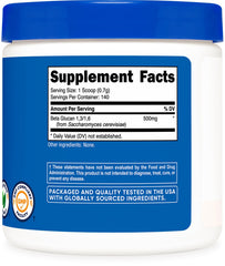 Ingredients and nutrition facts for Nutricost Beta Glucan Powder