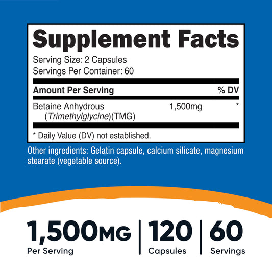 Close-up of a Betaine Anhydrous capsule (750 mg)