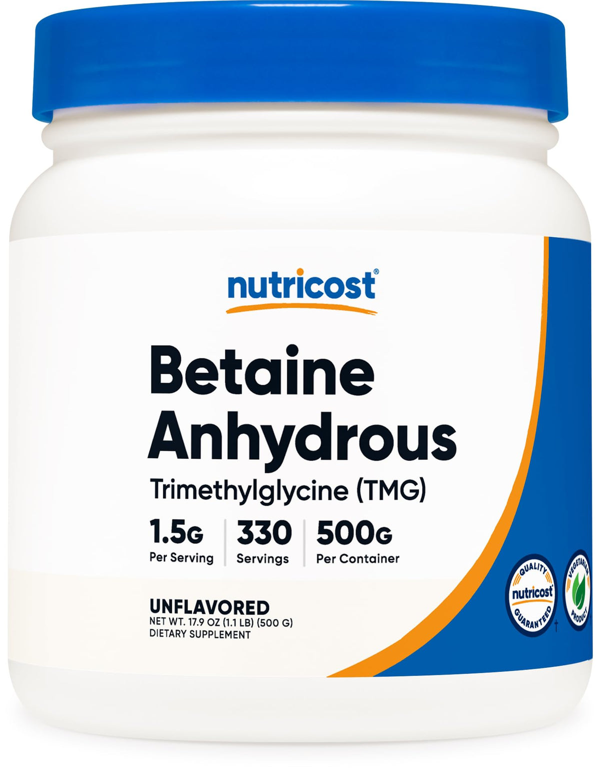 Nutricost Betaine Anhydrous (TMG) powder bottle 500 g