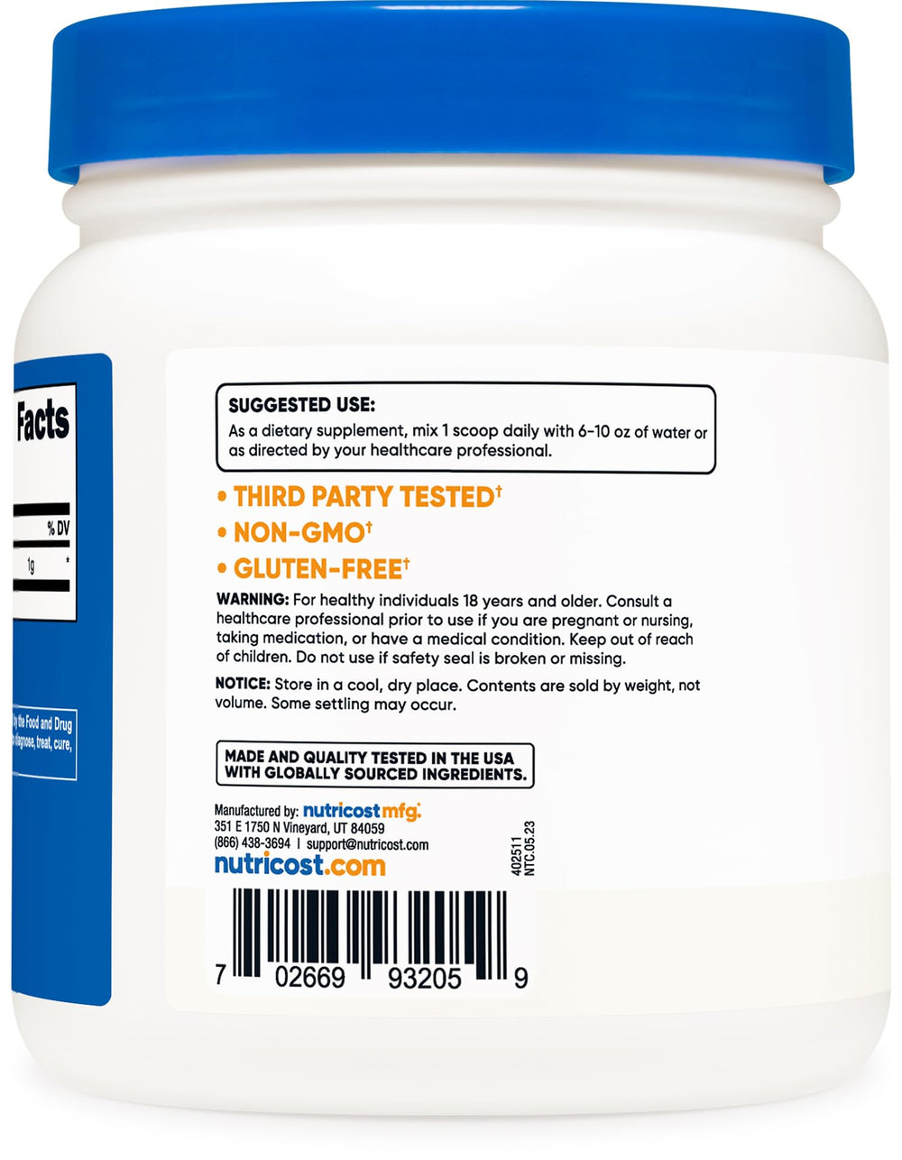 Serving scoop with Nutricost Betaine HCl Powder 500g