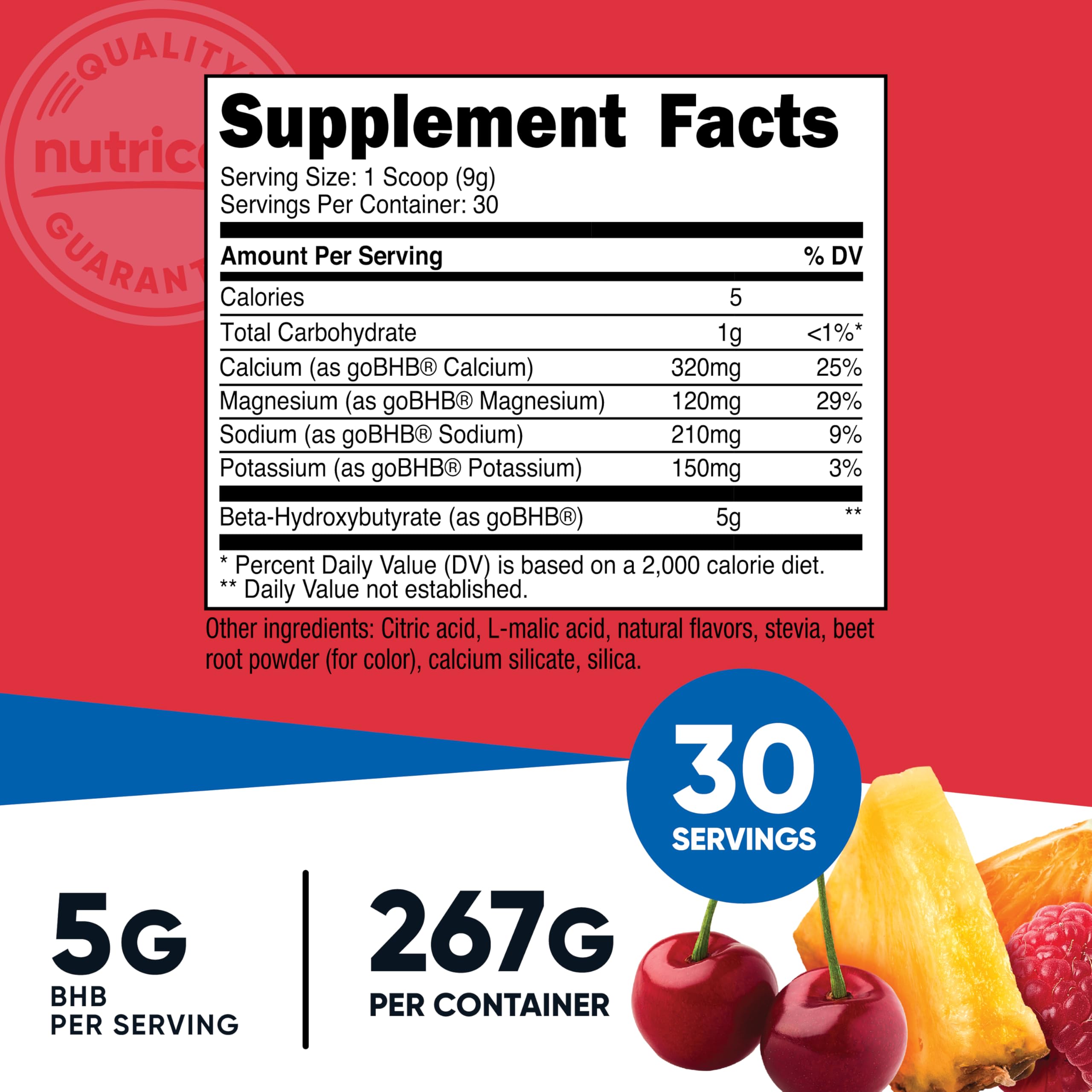 Side view of Nutricost BHB Salts Drink Mix Fruit Punch bottle