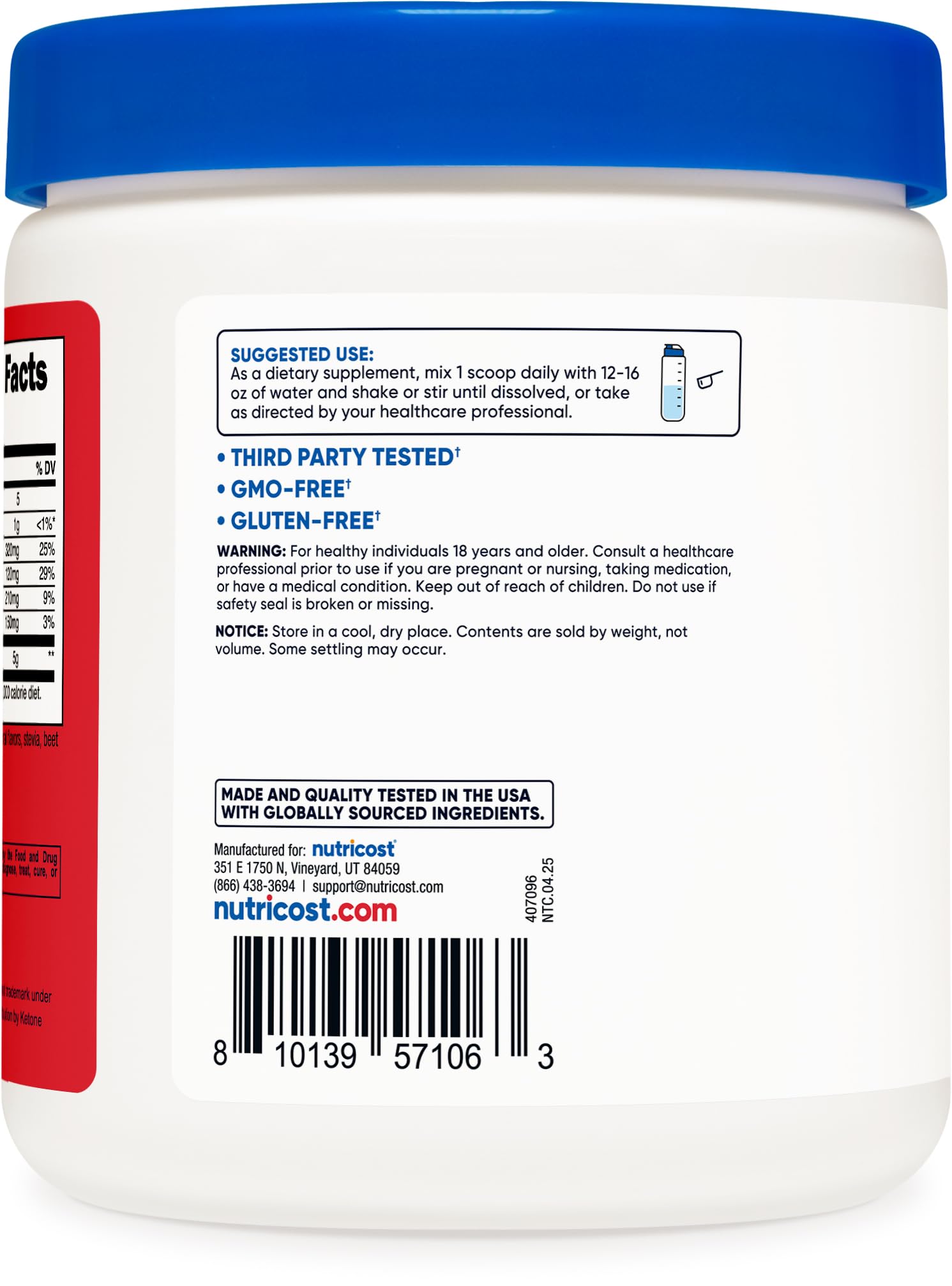 Nutrition facts panel for Nutricost BHB Salts Drink Mix Fruit Punch