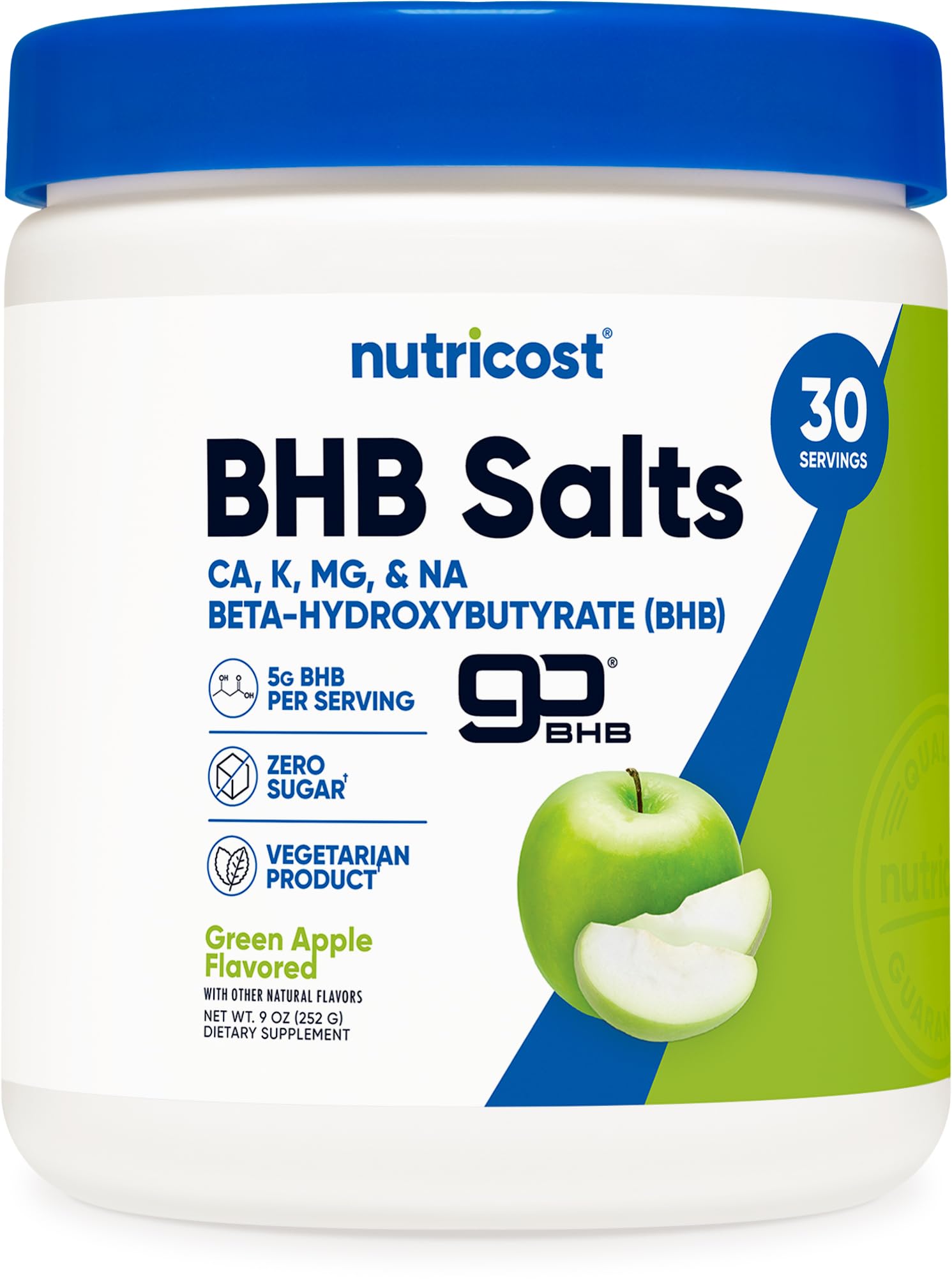 Nutricost BHB Salts Drink Mix Green Apple flavor bottle front