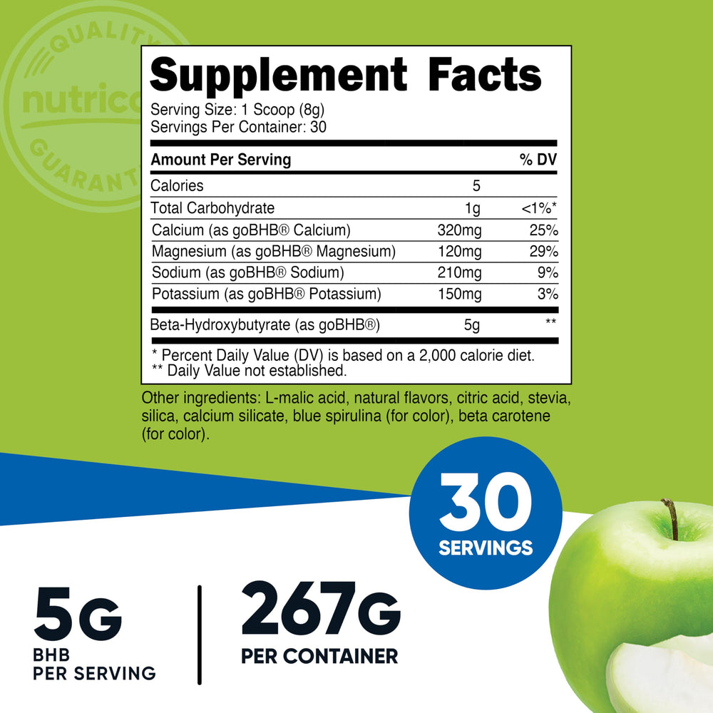 Front label showing 30 servings and 5g BHB per serving