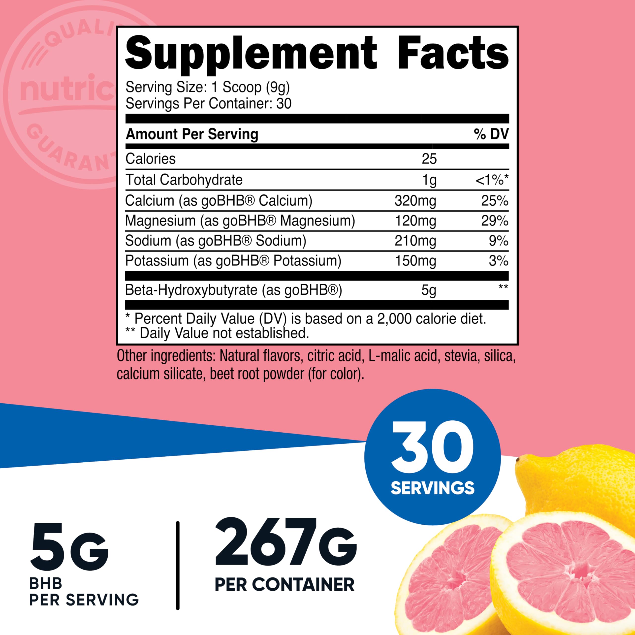Close-up of Nutricost BHB Salts Drink Mix powder in Strawberry Lemonade flavor