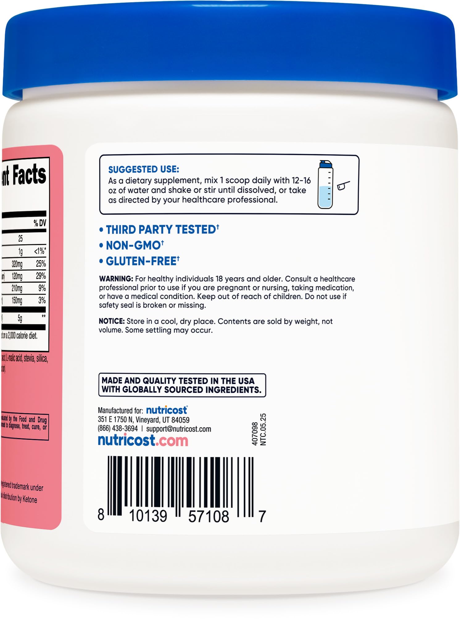 Independent ISO-accredited laboratory testing certificate for Nutricost BHB Salts Drink Mix
