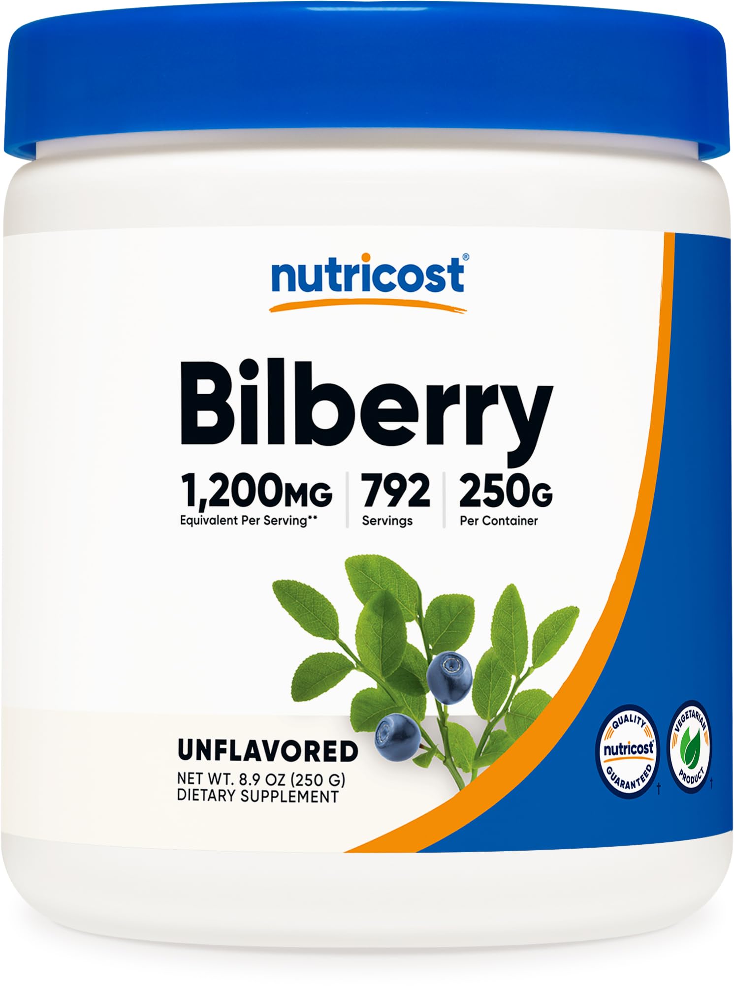 Nutricost Bilberry Powder 250g bottle front view