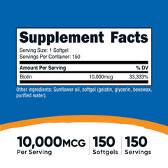 Pack shot of Nutricost Biotin 10,000 mcg softgels