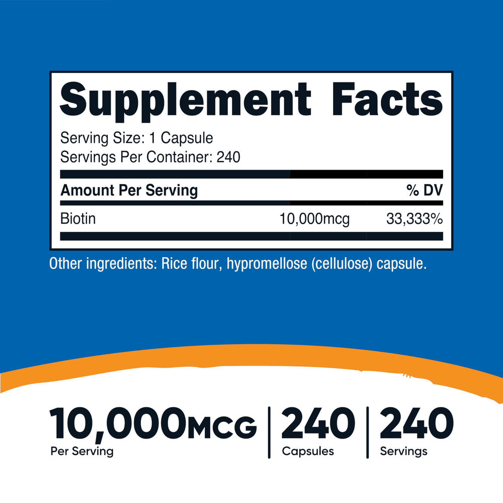 Front view of Nutricost Biotin bottle