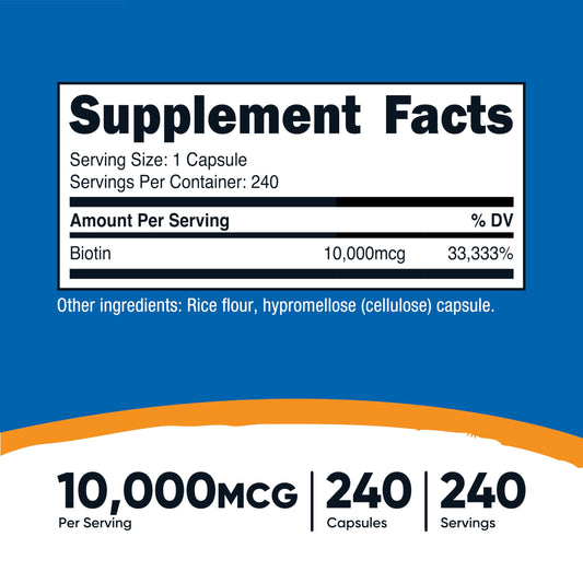Front view of Nutricost Biotin bottle