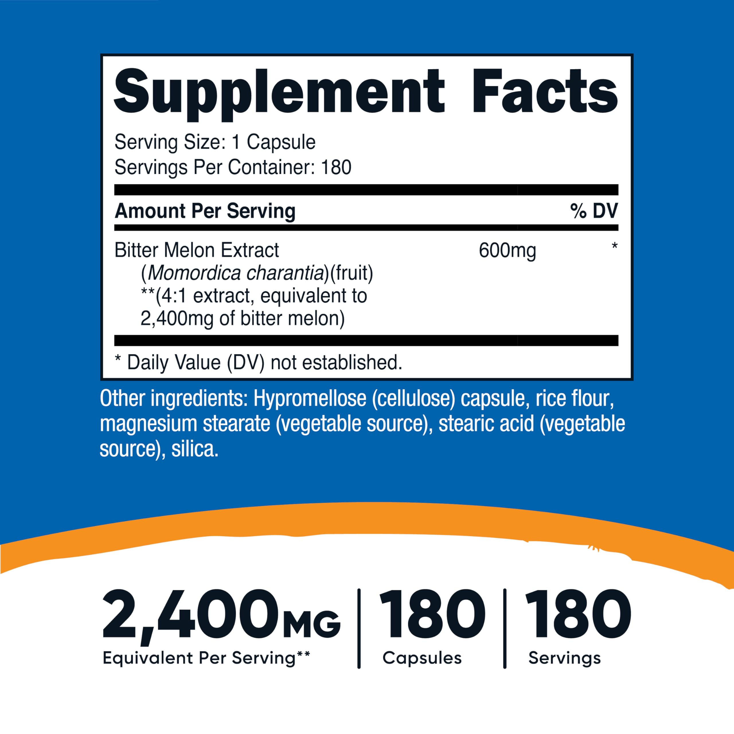 Bottle label close-up for Nutricost Bitter Melon 600mg