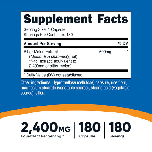 Bottle label close-up for Nutricost Bitter Melon 600mg