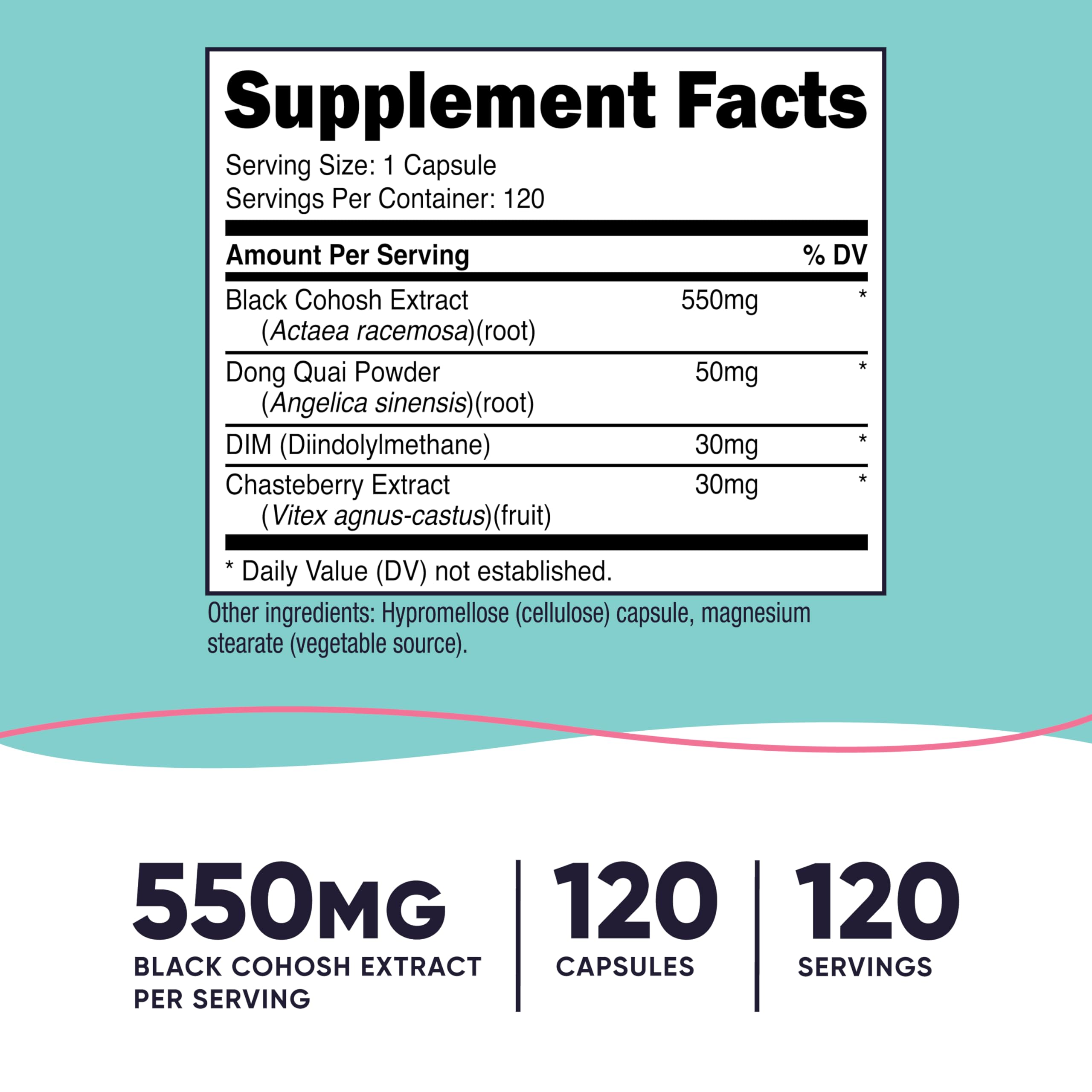 Back label with supplement facts and ingredients