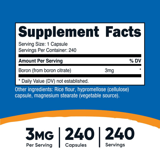 Close-up of Boron 3mg capsules