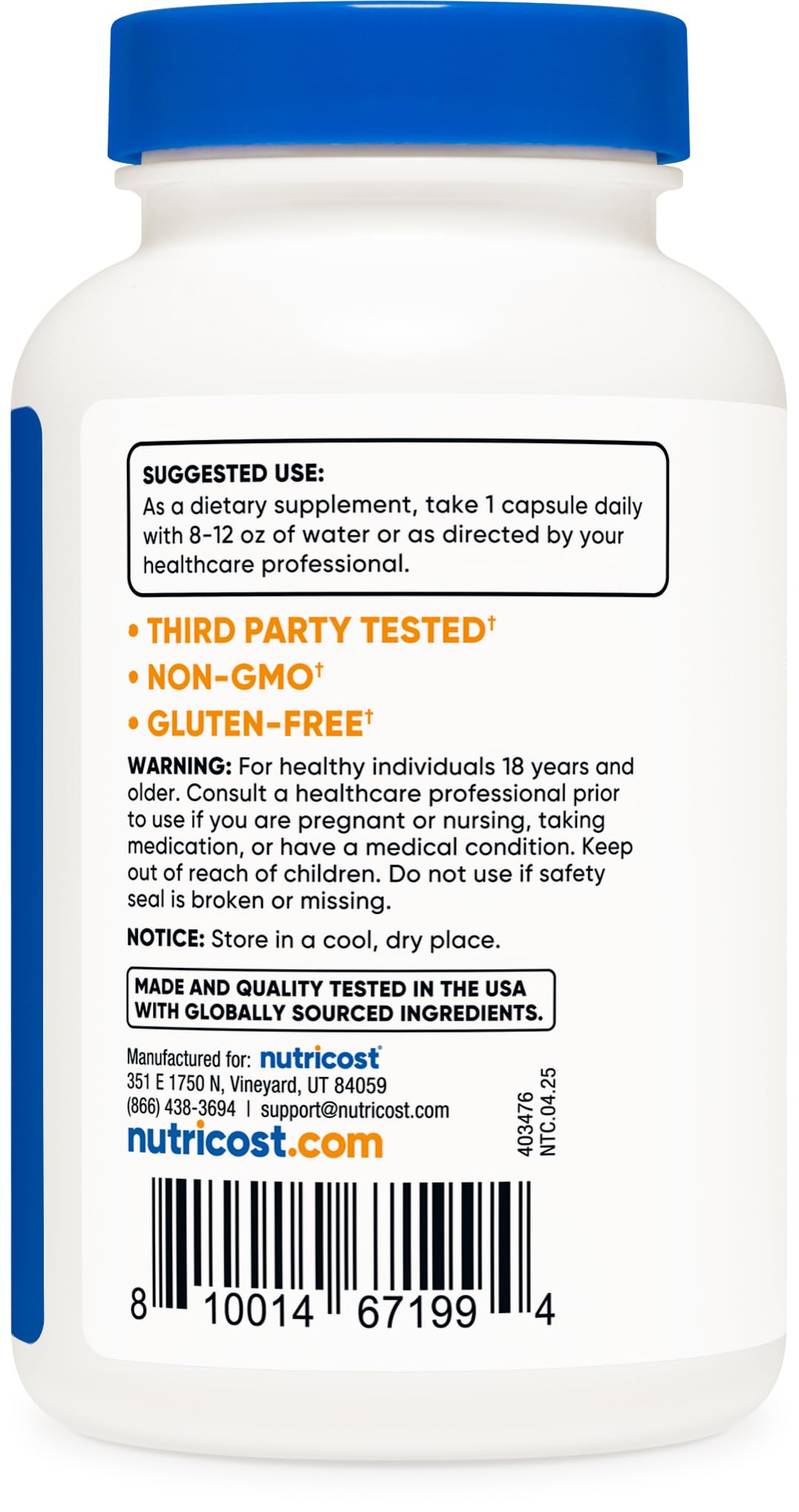 Gluten-free and non-GMO Nutricost Boron 3mg packaging