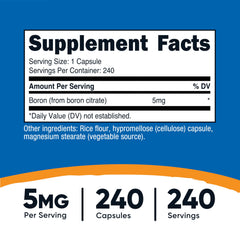 Close-up of Nutricost Boron Capsules 5mg label