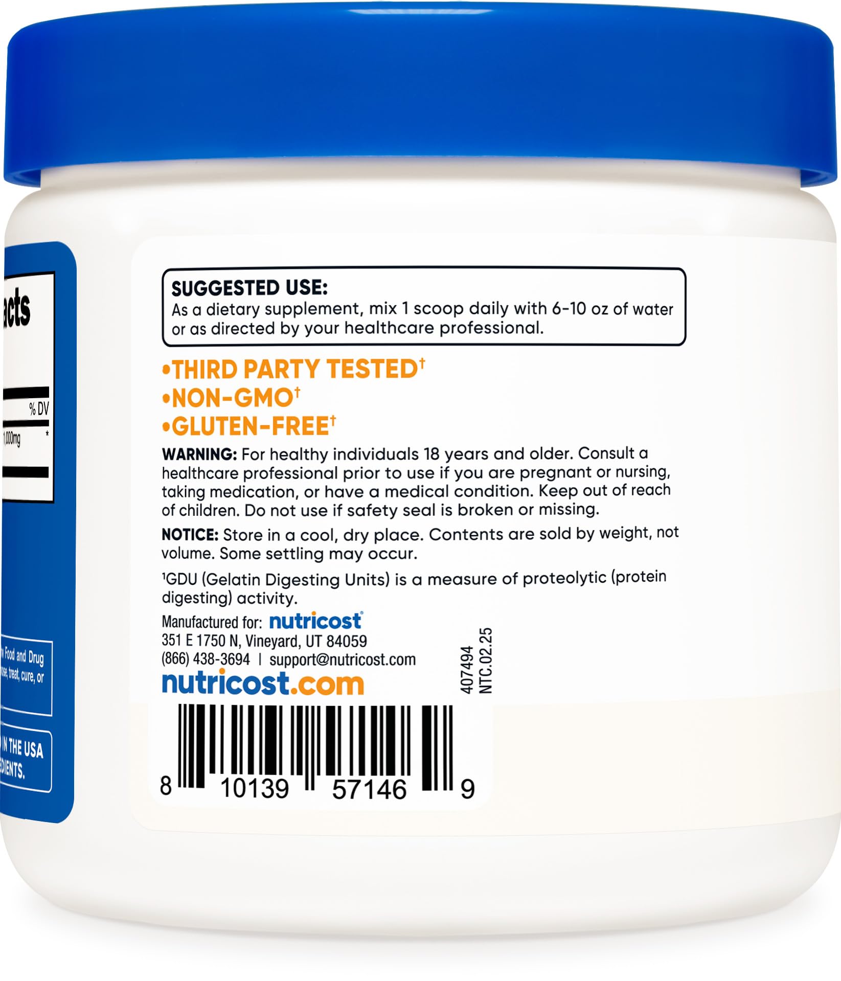 Nutricost Bromelain Powder 8oz label