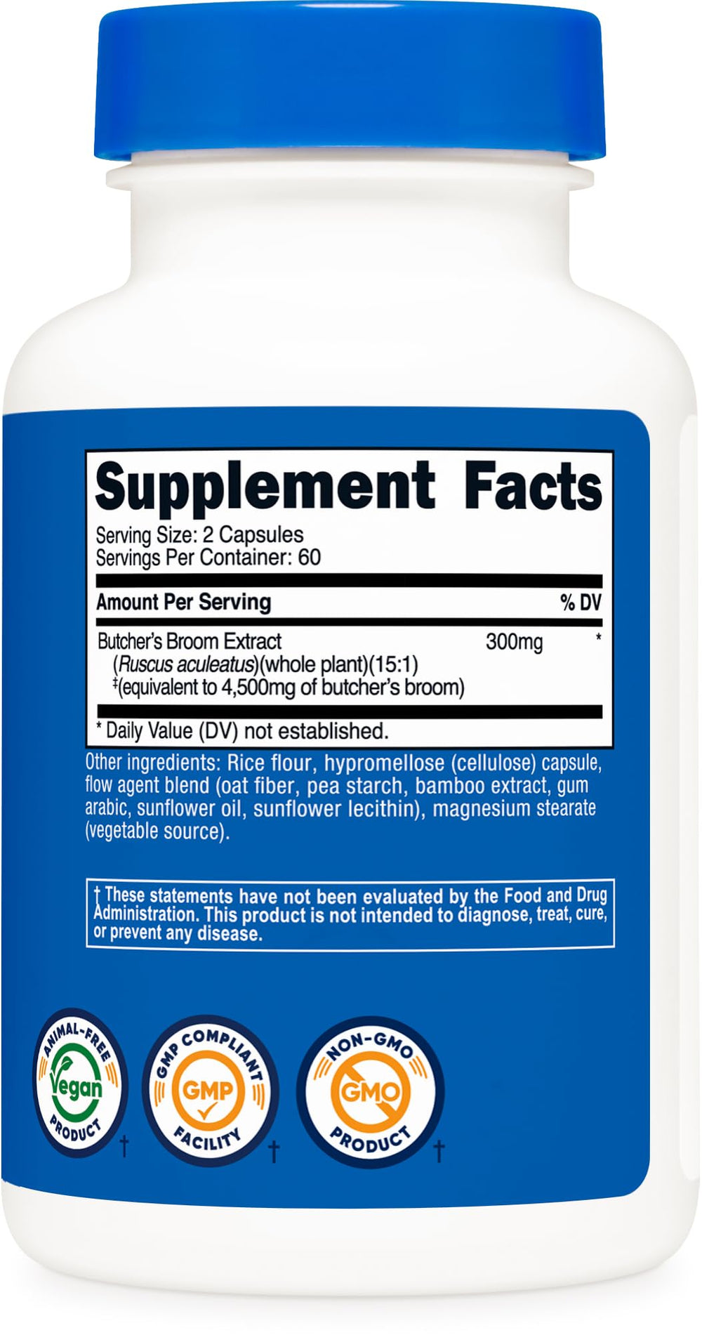Two capsules serving size for 60 servings per bottle
