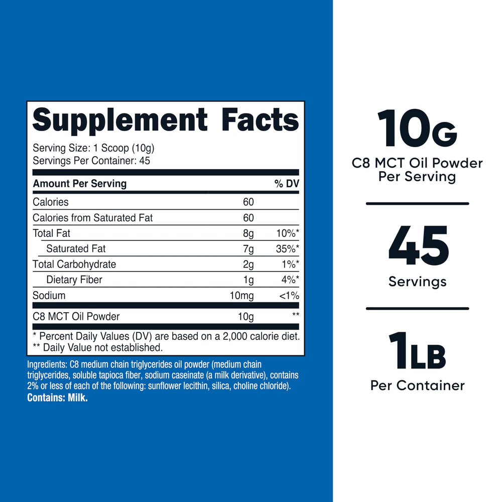 Nutricost C8 MCT Oil Powder bottle label close-up