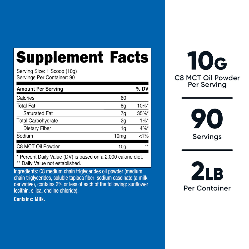 Nutricost C8 MCT Oil Powder scoop demonstrates convenient serving size for quick boosts