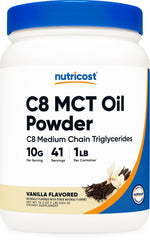 Nutricost C8 MCT Oil Powder Vanilla 1lb container