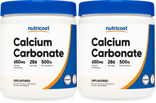 Nutricost Calcium Carbonate Powder 500g bottle, pack of 2