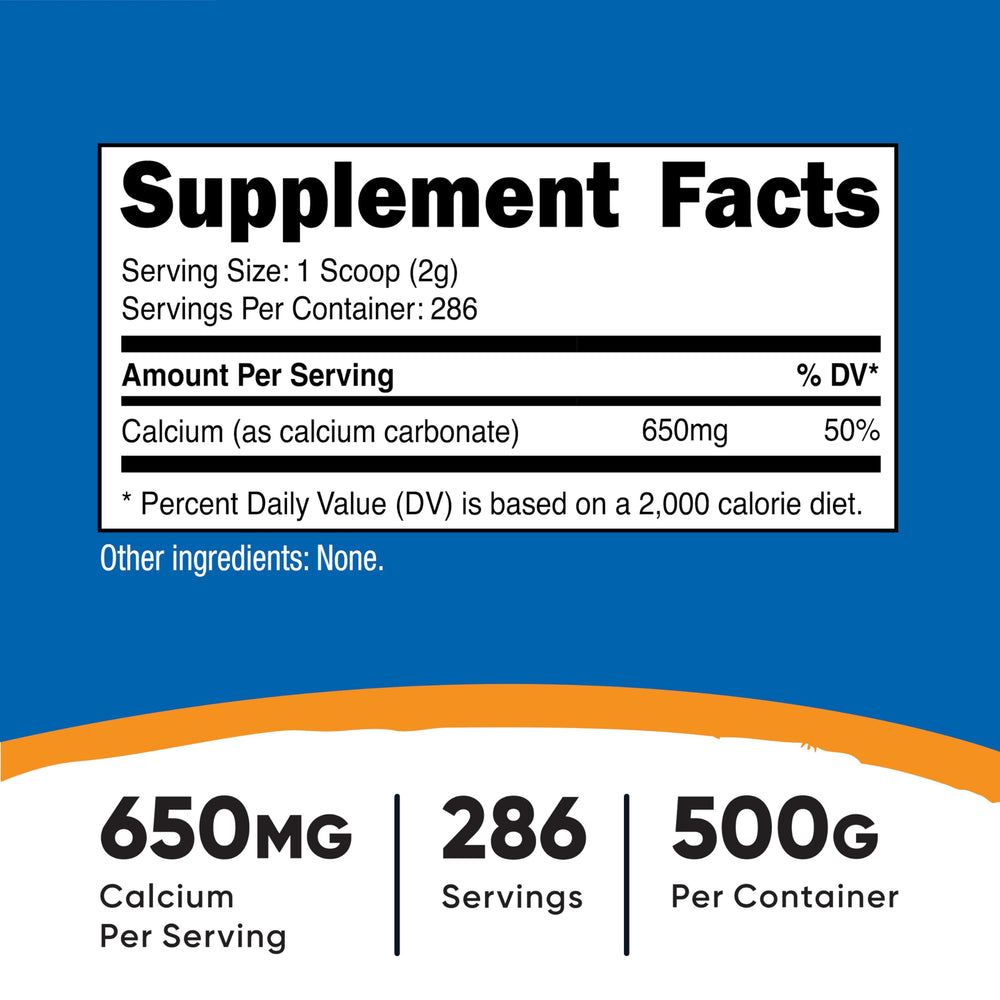 Two 500g bottles of Nutricost Calcium Carbonate Powder