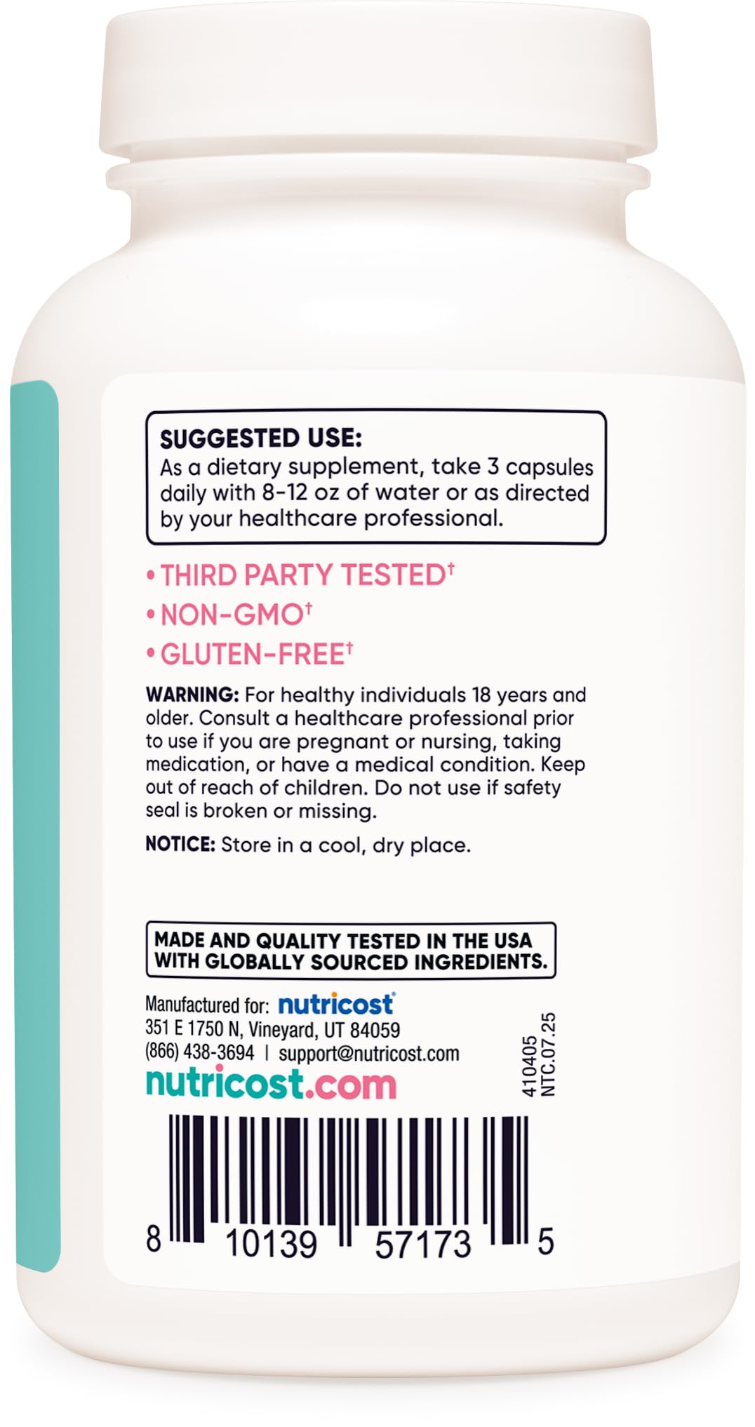 Gluten Free, Non-GMO, and third-party tested icons on packaging