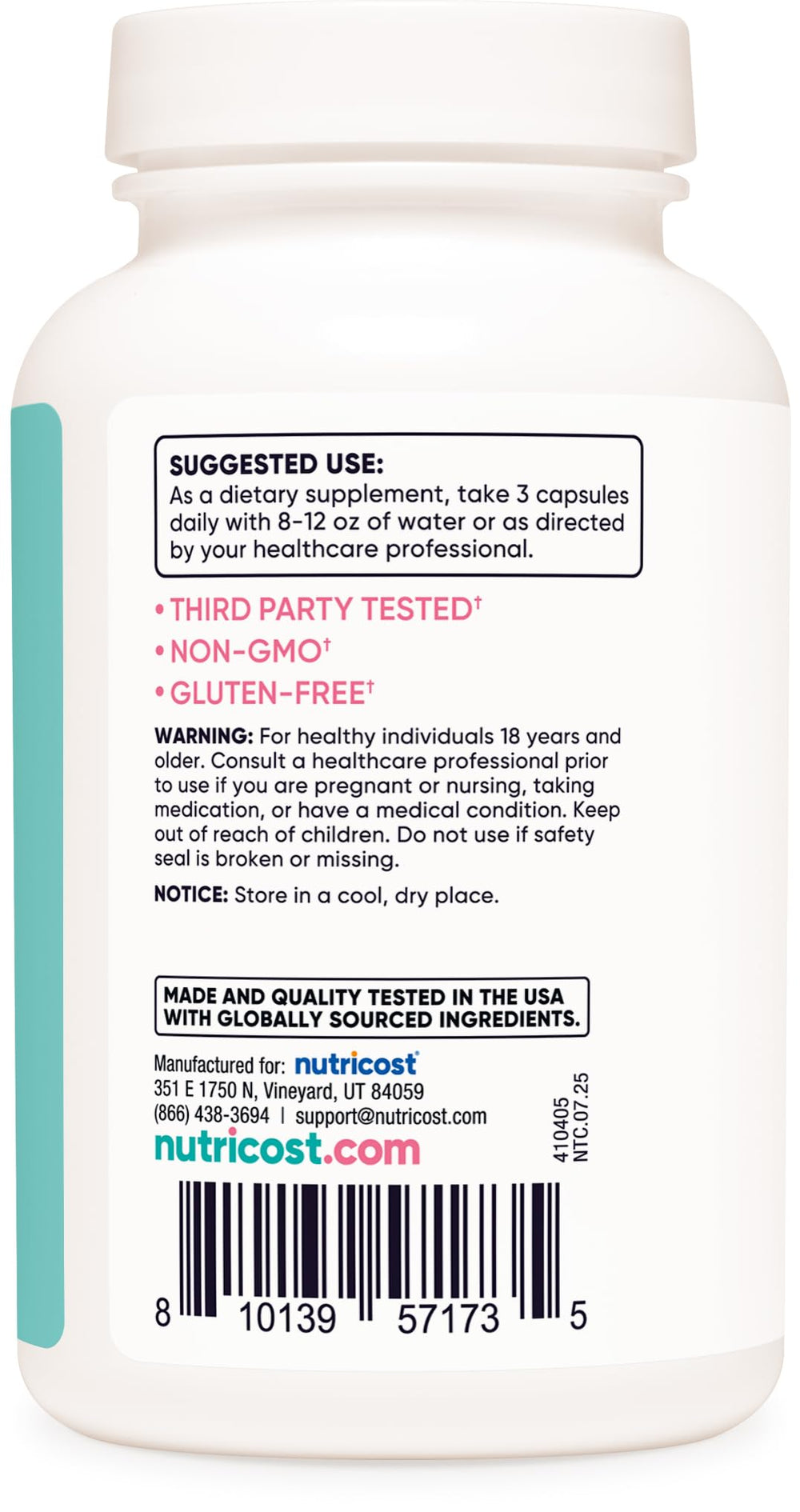 Gluten Free, Non-GMO, and third-party tested icons on packaging