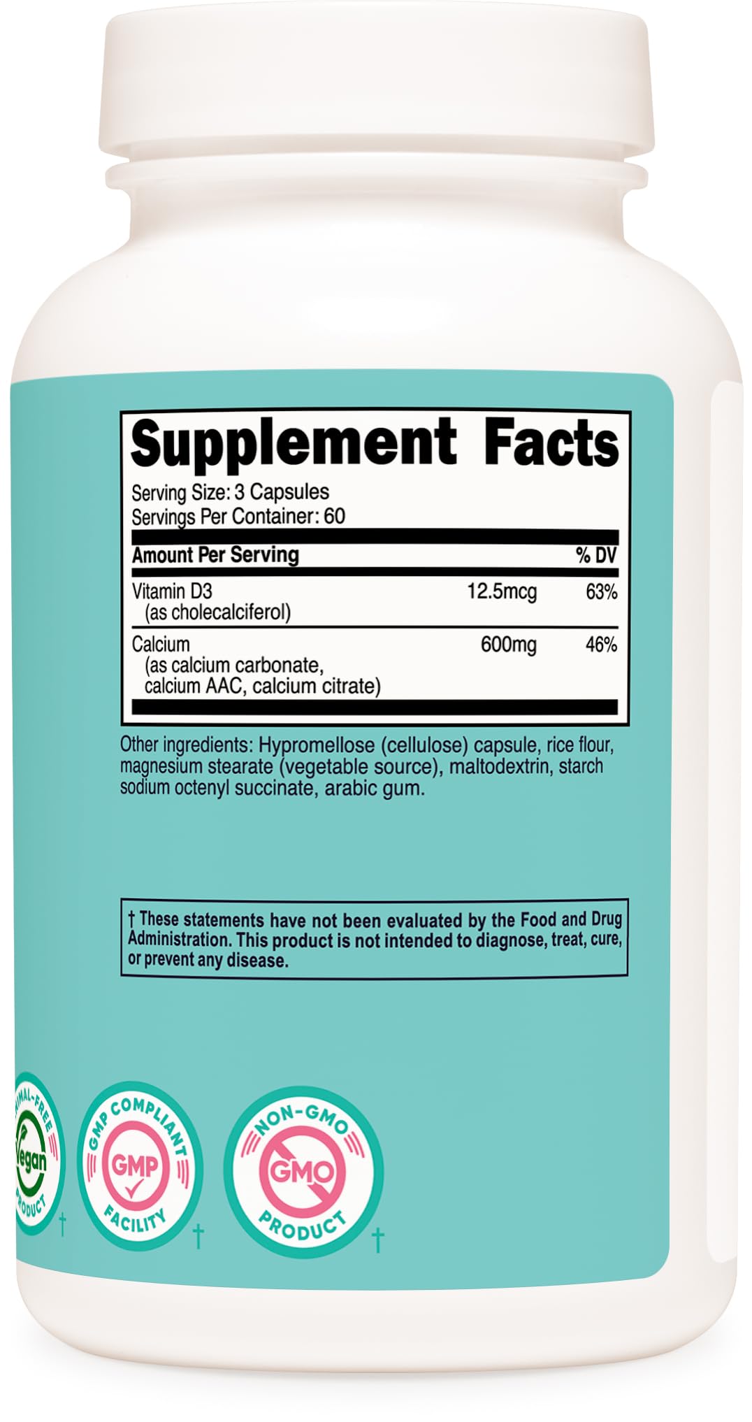 Vegan product lifestyle image showing calcium and vitamin D3 supplement for women