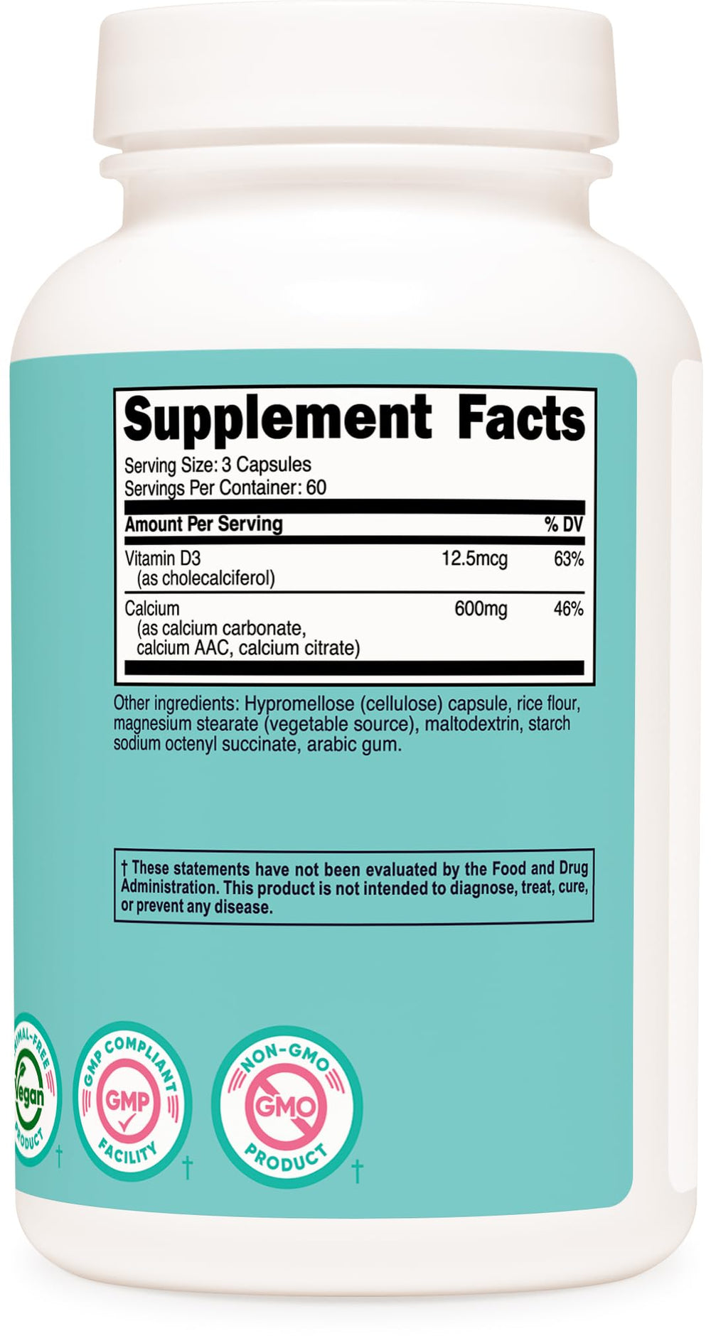 Vegan product lifestyle image showing calcium and vitamin D3 supplement for women