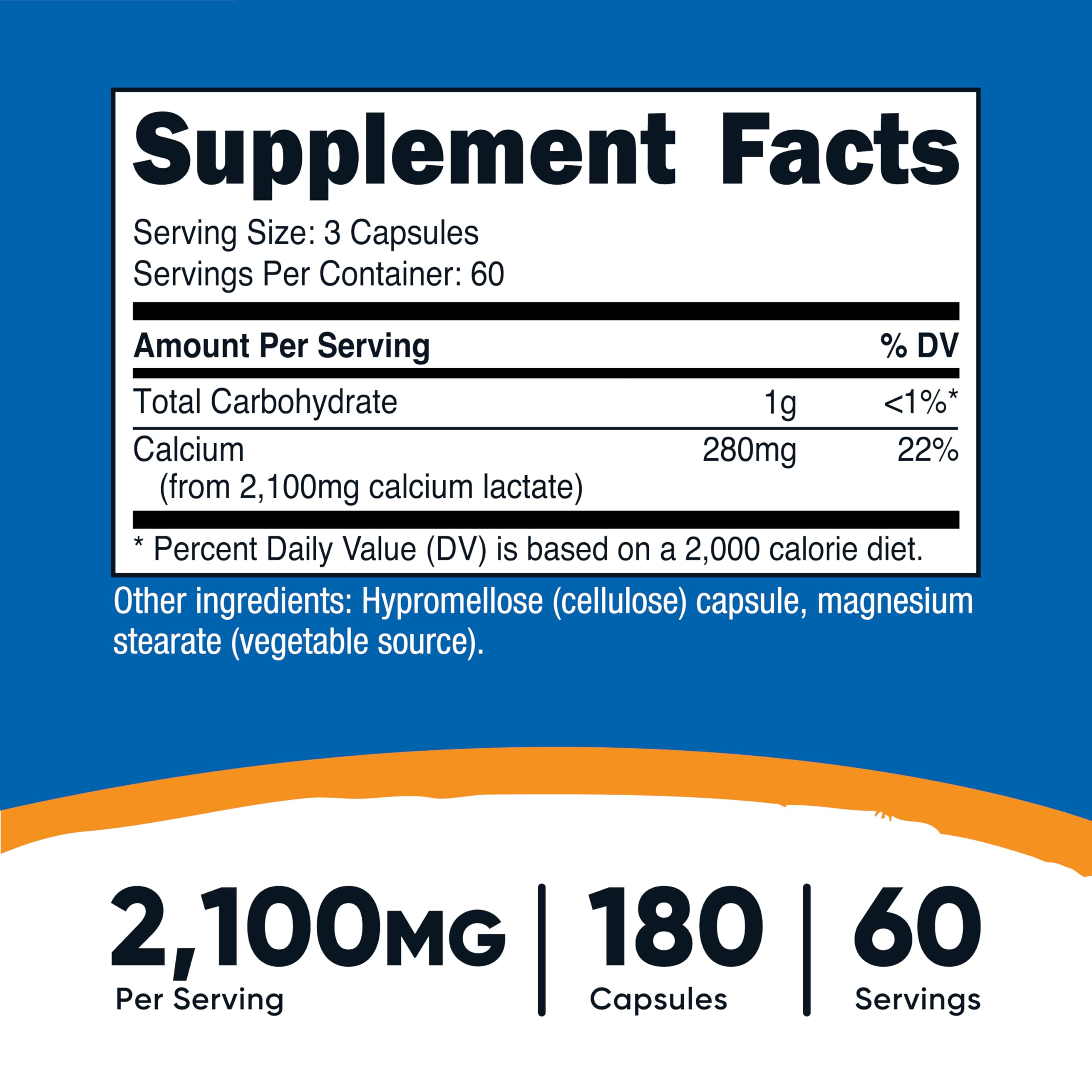 Serving size 260 mg of calcium per serving from 2100 mg calcium lactate