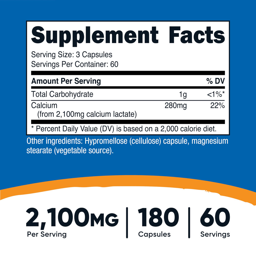Serving size 260 mg of calcium per serving from 2100 mg calcium lactate