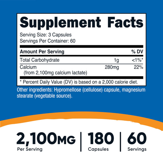 Serving size 260 mg of calcium per serving from 2100 mg calcium lactate