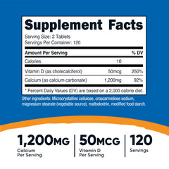 Calcium 1200mg and Vitamin D 50mcg per serving