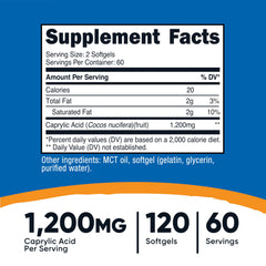 Caprylic Acid 1200mg bottle showing capsules
