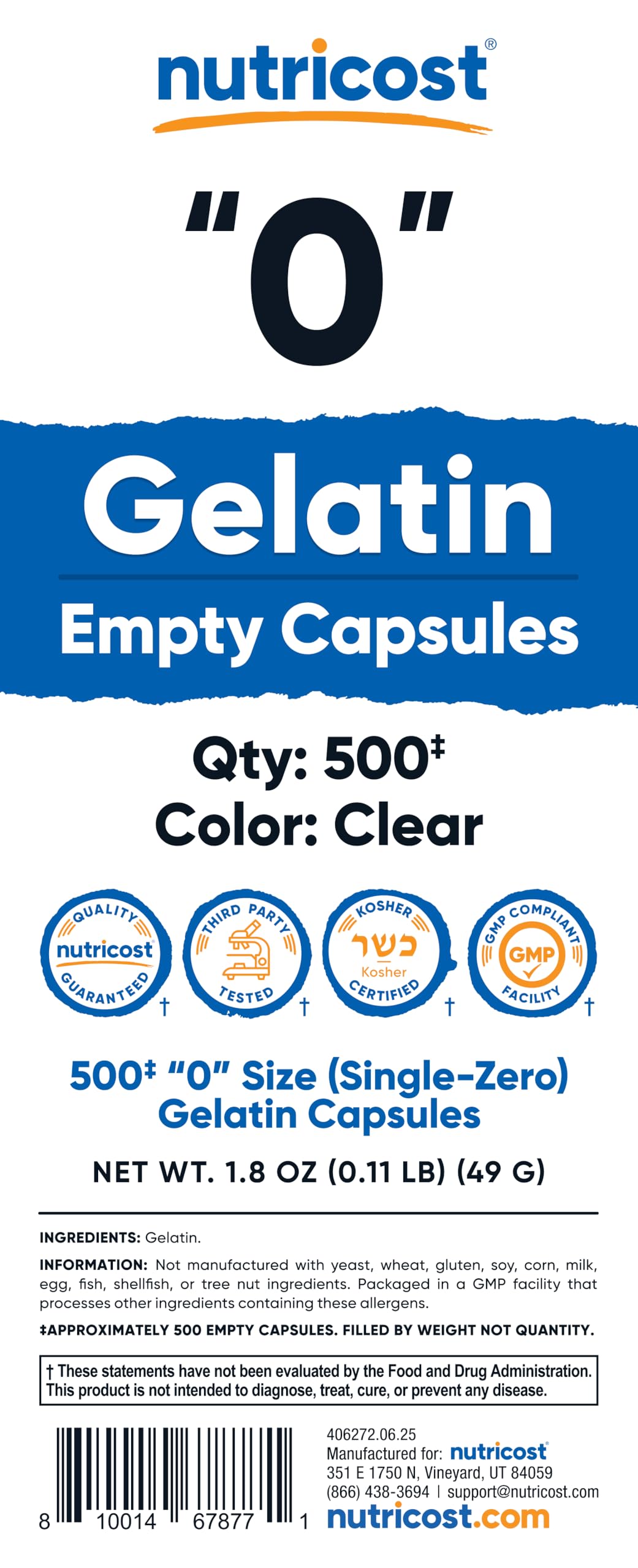 Row of clear empty gelatin capsules