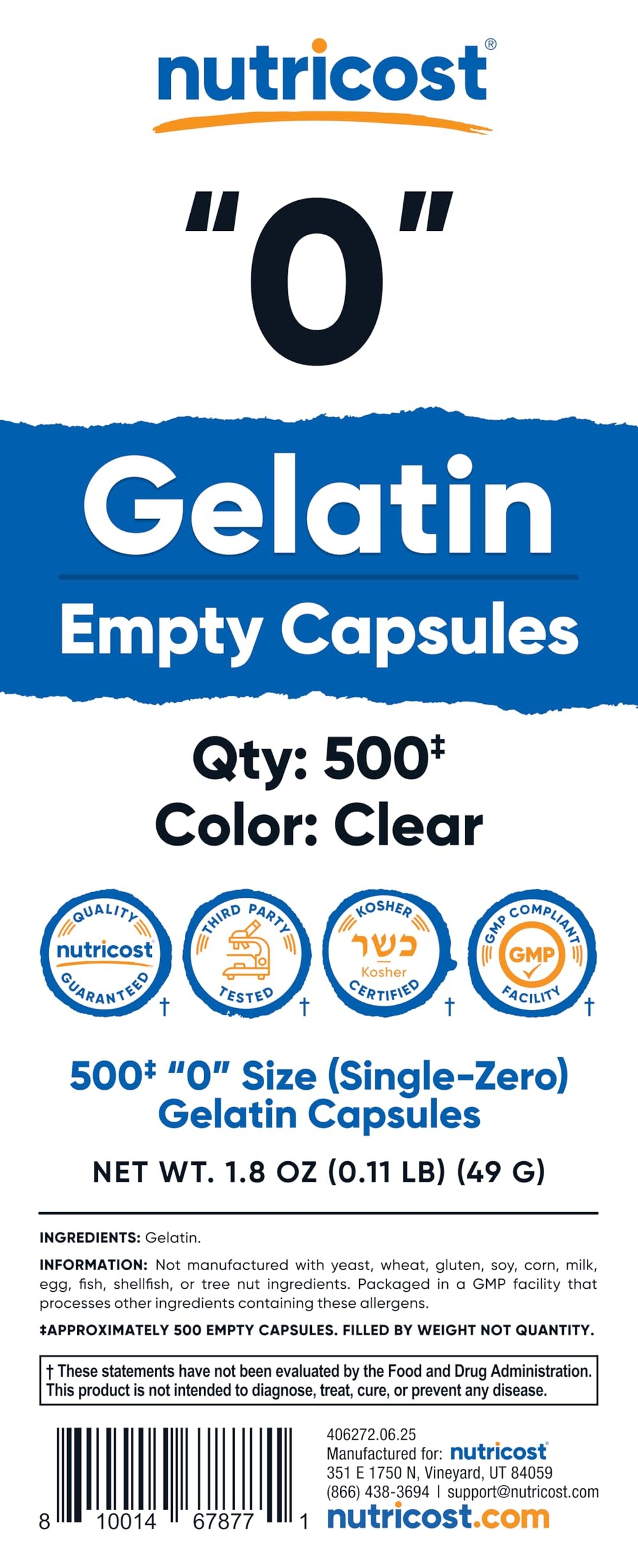 Row of clear empty gelatin capsules